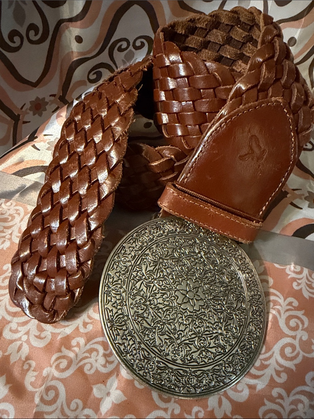 American Eagle - Braided Leather Belt with Ornate Silver-Tone Buckle - Brown